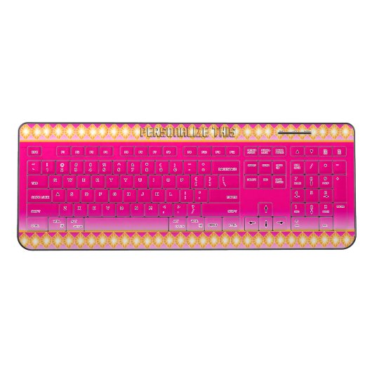 Chic hot pink "jeweled border art" personalized wireless keyboard (Front)