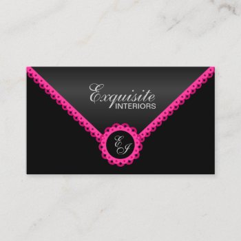 Chic Hot Pink Lace And Black Shimmer Look Monogram Business Card by SocialiteDesigns at Zazzle