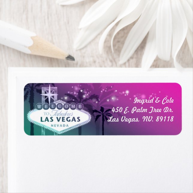 Chic Hot Pink Las Vegas Wedding Address Label (Insitu)