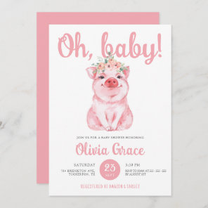 Chic Hot Pink Little Pig Baby Girl Baby Shower Invitation