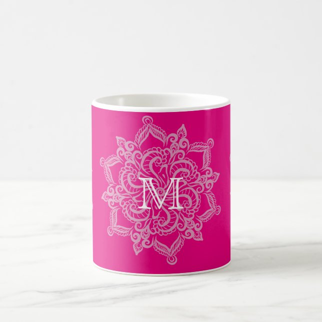 Chic Hot pink mandala monogram 11 oz Classic Mug (Center)
