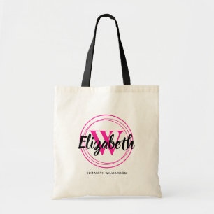 Chic Hot Pink Monogram Initial Script Name Tote Bag