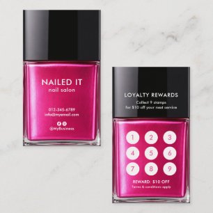 Chic Hot Pink Nail Polish Bottle Nail Salon Loyalty Card