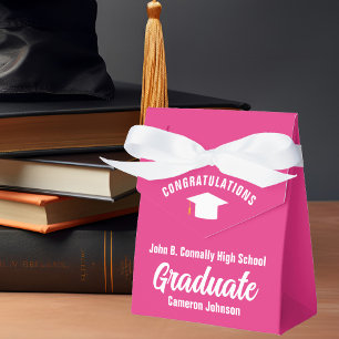 Chic Hot Pink Personalized Graduation Party Favor Boxes