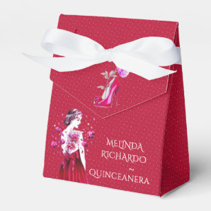 Chic Hot Pink Red Carnations Quinceanera Party Favor Boxes