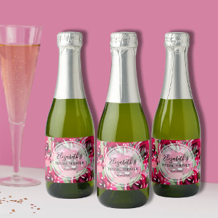 Chic Hot Pink Watercolor Floral Bridal Shower Mini Sparkling Wine Label
