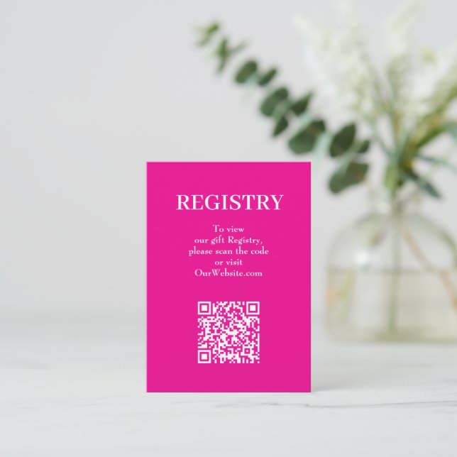 Chic Hot Pink Wedding Registry QR Code Enclosure Card (Standing Front)