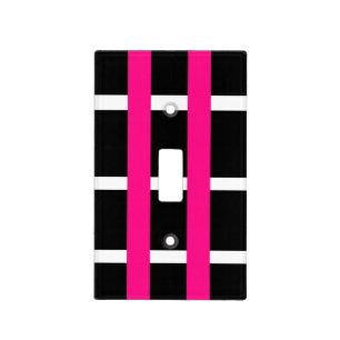 Chic Hot Pink White Black Stripe Pattern Light Switch Cover