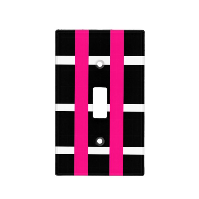 Chic Hot Pink White Black Stripe Pattern Light Switch Cover (Front)