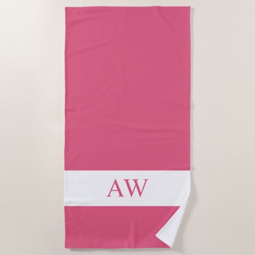 Chic Hot Pink White Monogrammed Beach Towel