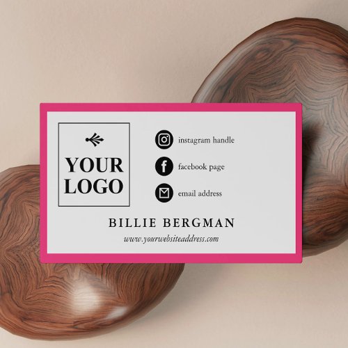 Chic Hot Pink White Social Media Business Card
