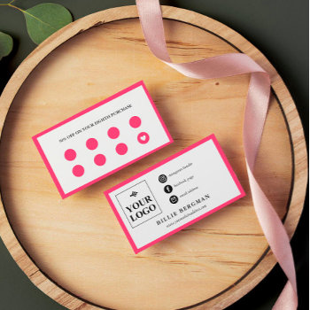 Chic Hot Pink White Social Media & Loyalty Business Card by birchandoak at Zazzle
