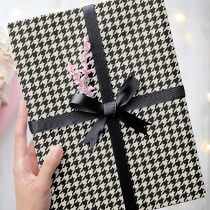 Chic Houndstooth Pattern Black Off-White Birthday Wrapping Paper