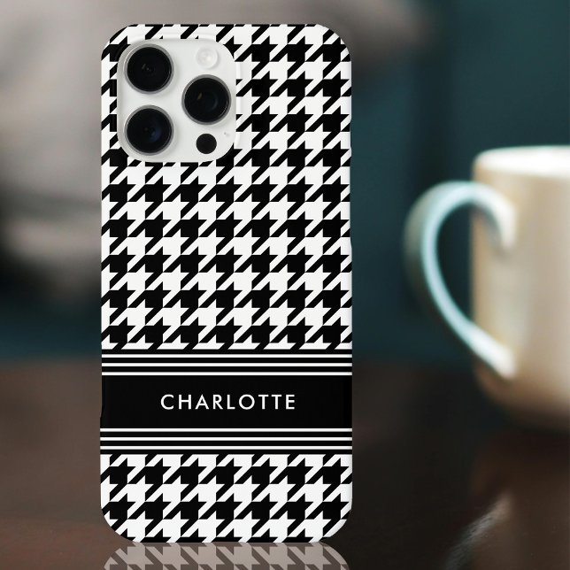 Chic Houndstooth Pattern Name Black White Case-Mate iPhone Case (Creator Uploaded)