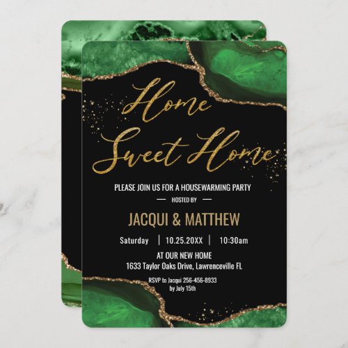 Chic Housewarming Party Emerald Green Agate Marble Invitation