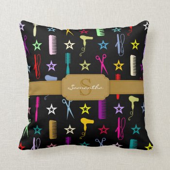 Chic Hues Hair Tools Custom Monogram Pillow by creativetaylor at Zazzle
