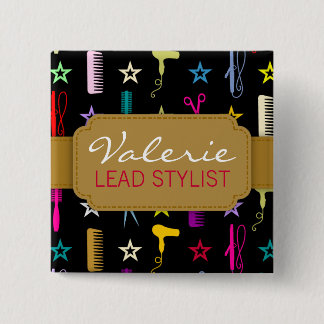 Chic Hues Multicolor Custom Hair Salon Name Badge Pinback Button