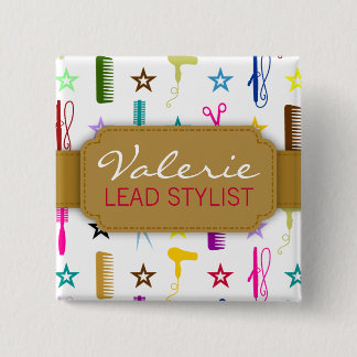 Chic Hues Multicolor Custom Hair Salon Name Badge Pinback Button