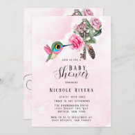 Chic Hummingbird Floral Key Baby Girl Shower  Invitation