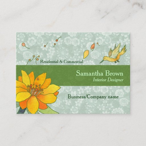 Customizable HummingBird Interior Design Business Cards