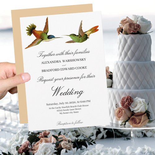 Chic Hummingbird wedding invitation Bush Pink