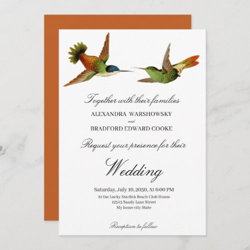 Chic Hummingbird wedding invitation Terracotta 