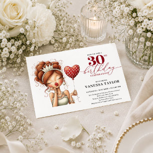Chic Humor Woman 30th Birthday Deep Red Party Desi Invitation