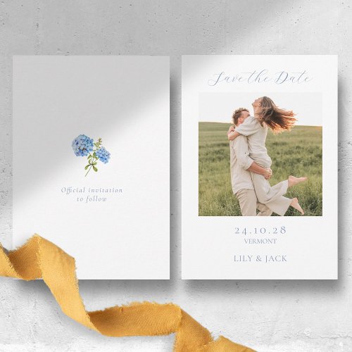 Chic Hydrangea Script Photo Save The Date Card