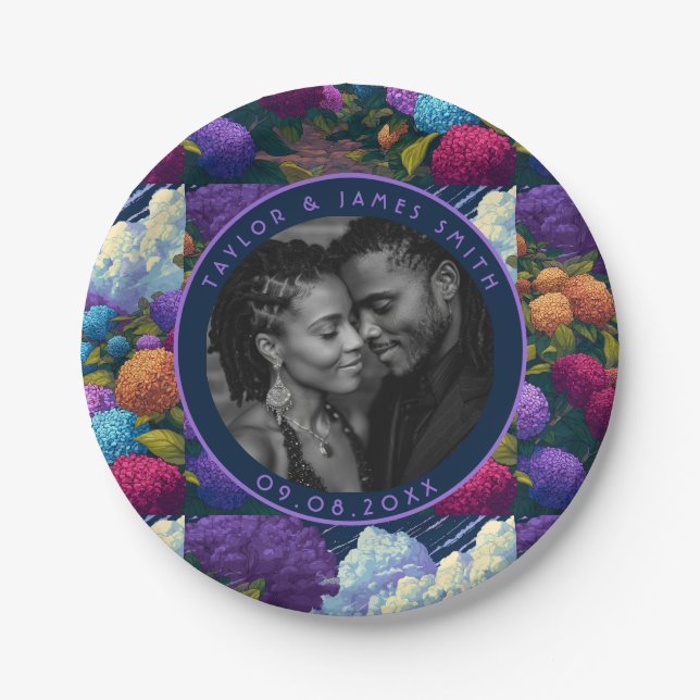 Chic Hydrangeas Plates For Bachelorette Party (Front)