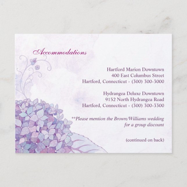 Chic Hydrangeas Wedding Accommodation + Direction Postcard (Front)