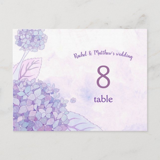 Chic Hydrangeas Wedding Table Number Card (Front)