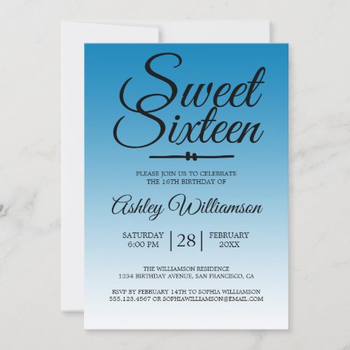 Chic Ibiza Blue Ombre Sweet 16 16th Birthday Invitation