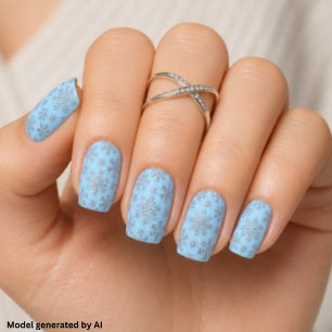 Chic Ice Blue Christmas w/ Elegant Snowflakes Minx Nail Art