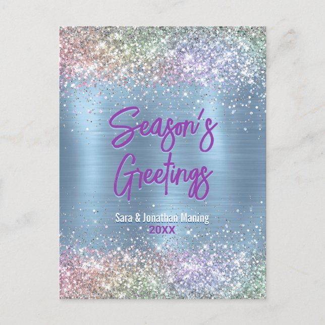 Chic ice blue faux glitter Christmas new year Postcard (Front)