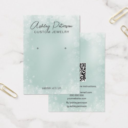 Chic ice blue snow festive QR code earring display