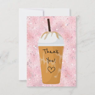 Chic Iced Coffee Bling Pink Thank You Card