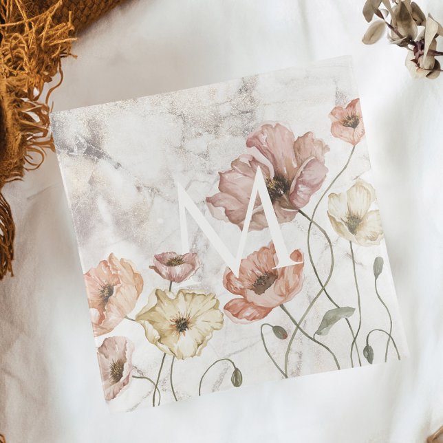 Chic Icelandic Wild Poppies Marble Custom Monogram Trinket Tray (Chic Icelandic Wild Poppies Marble Custom Monogram Trinket Tray)