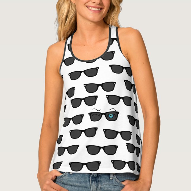 Chic iconic winkS Black Sunglasses Pattern Tank Top (Front)