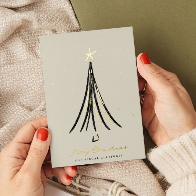 Chic Illustrated Christmas Tree Gold Foil Holiday Card (Chic Illustrated Christmas Tree Gold Foil Holiday Card)