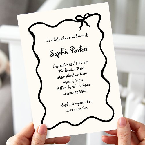 Chic Illustrated French Bow  Baby Shower Invitation