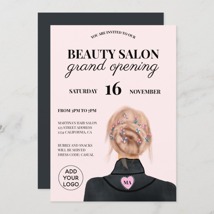 Chic Illustration Pink Beauty Salon Grand Opening Invitation