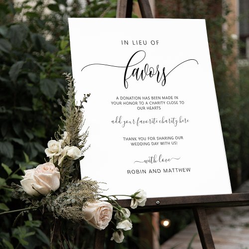 Chic In Lieu of Favors Wedding Charity Favors Sign