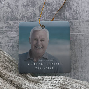 Chic In Loving Memory Dad Memorial Photo Overlay Ceramic Ornament