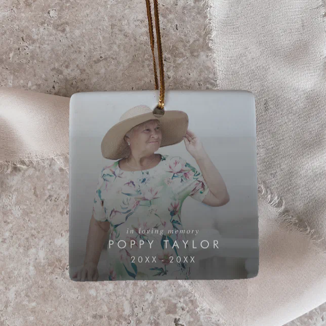 Chic In Loving Memory Mom Memorial Photo Overlay Ceramic Ornament | Zazzle