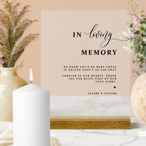 Chic In Loving Memory Wedding Frosted  Acrylic Sign