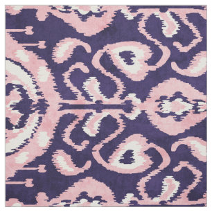 Chic indigo blue and pink ikat tribal patterns fabric