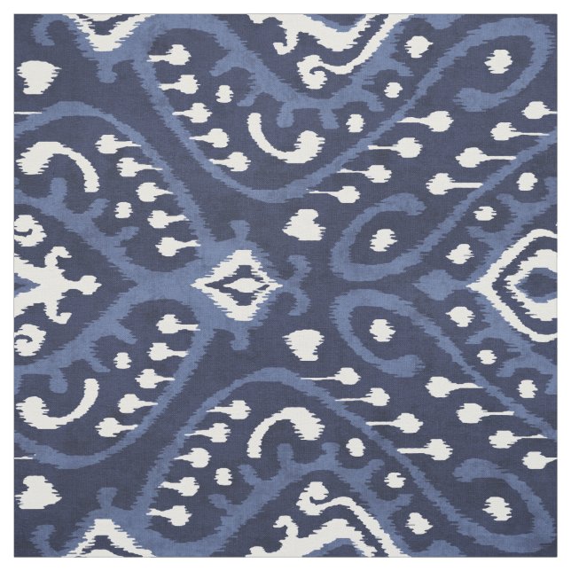 Chic indigo blue and white ikat tribal patterns fabric (Swatch)