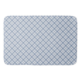 Chic Indigo Blue and White Preppy Check Bath Mat