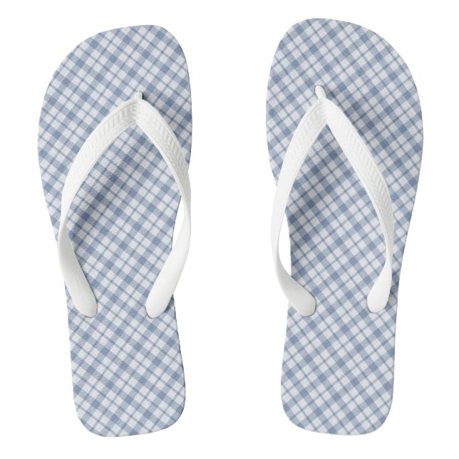 Chic Indigo Blue and White Preppy Check Flip Flops (Footbed)