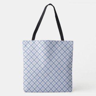 Chic Indigo Blue and White Preppy Check Pattern Tote Bag